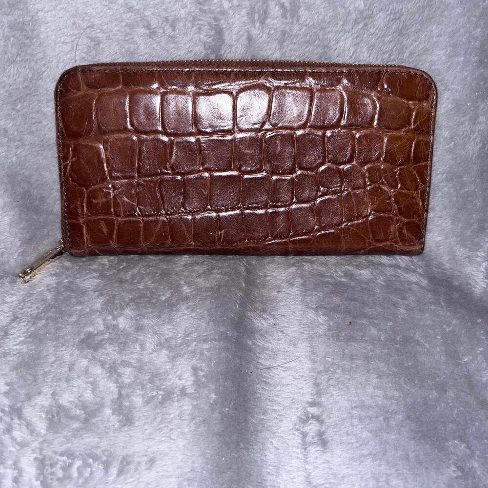 Fossil Jori Zip-Around Wallet Brown Crocodile Embossed Leather